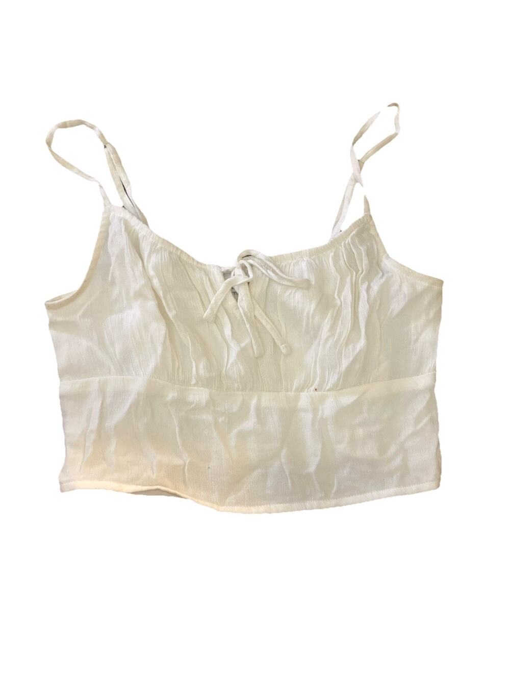 Hollister White Front Tie Cami Crop Top Shirt Blouse Size Small Back Ruffle Hem